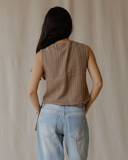 Woven Asymmetrical Camel Vest
