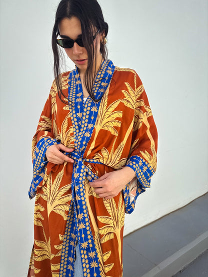 Palme Cotone Kimono Arancione X Blu