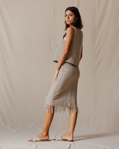 Jupe Boho à Franges Olive