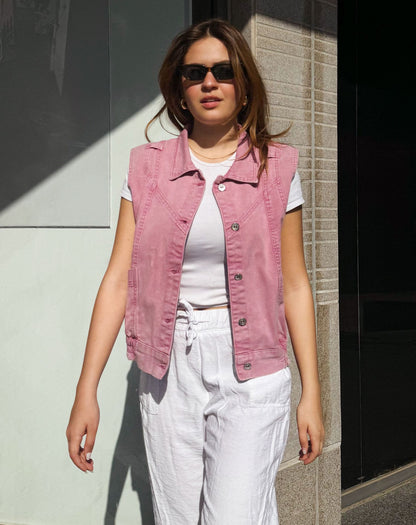 Washed Denim Vest Pink