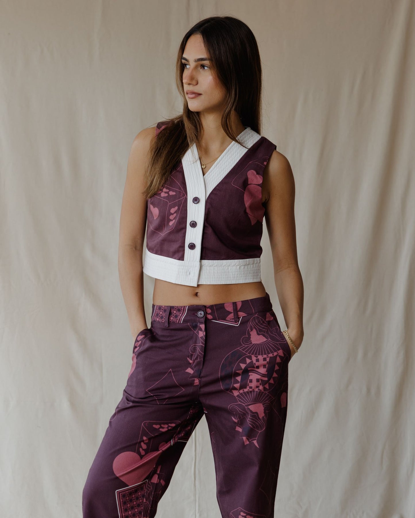 Conjunto Burgundy Hearts on Deck