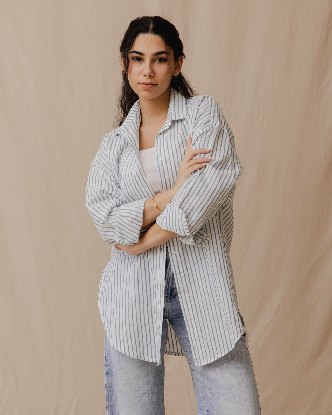 Linho Oversized Camisa Despojada Azul