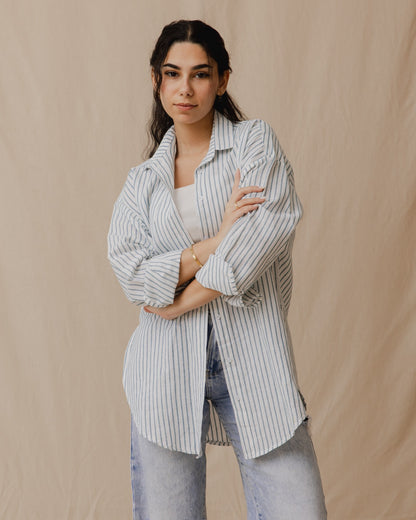 Linho Oversized Camisa Despojada Azul
