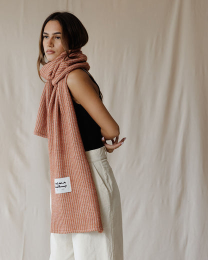 Peach Grid Winter Scarf
