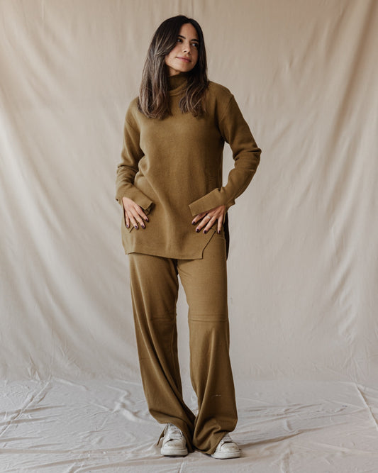 Side Slit Knitted Set Light Olive