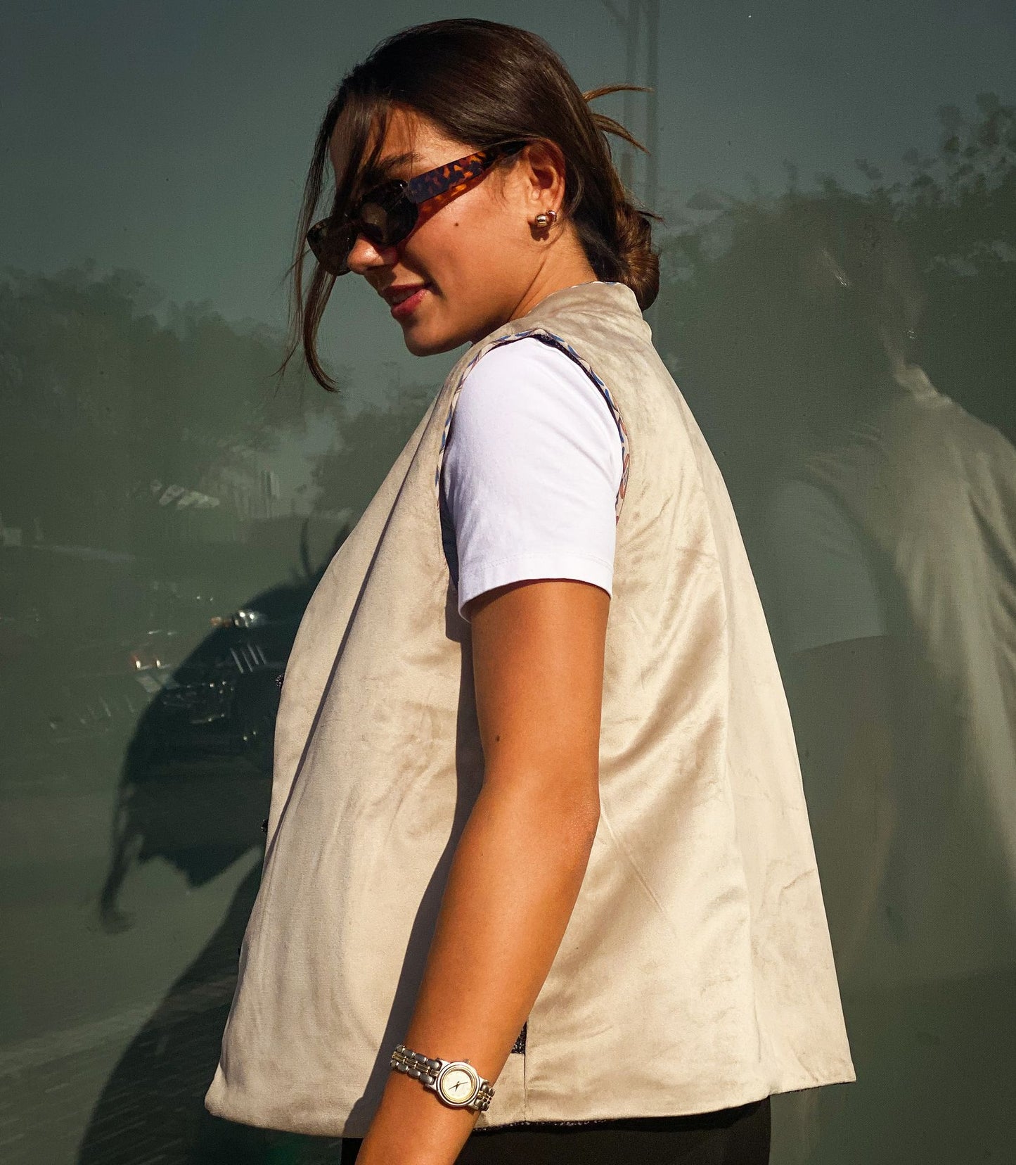Greta Gilet Double Face Nero X Beige