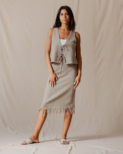 Jupe Boho à Franges Olive