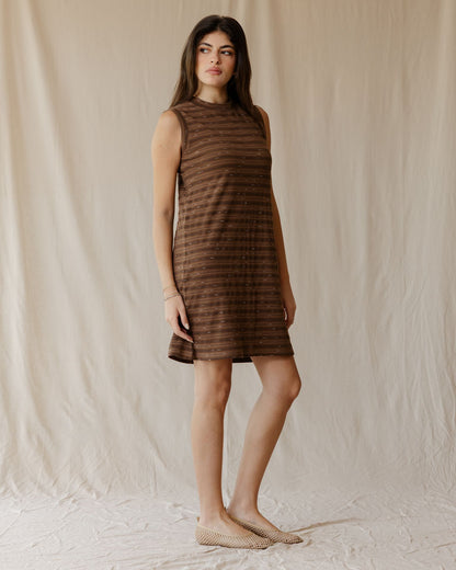Brown Ribbed Stripe Dress