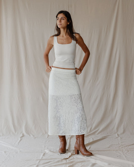 Falda Midi Encaje Moonlight Marfil