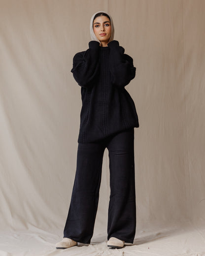 Ensemble en tricot tressé noir