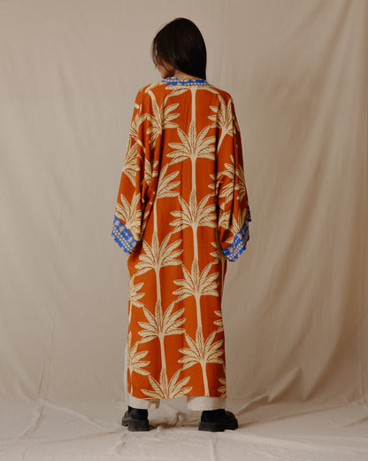 Palme Cotone Kimono Arancione X Blu