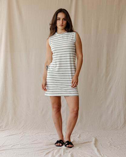 White Ribbed Stripe Dress