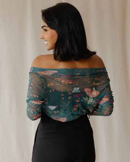 Petal Muse In Teal Mesh Top