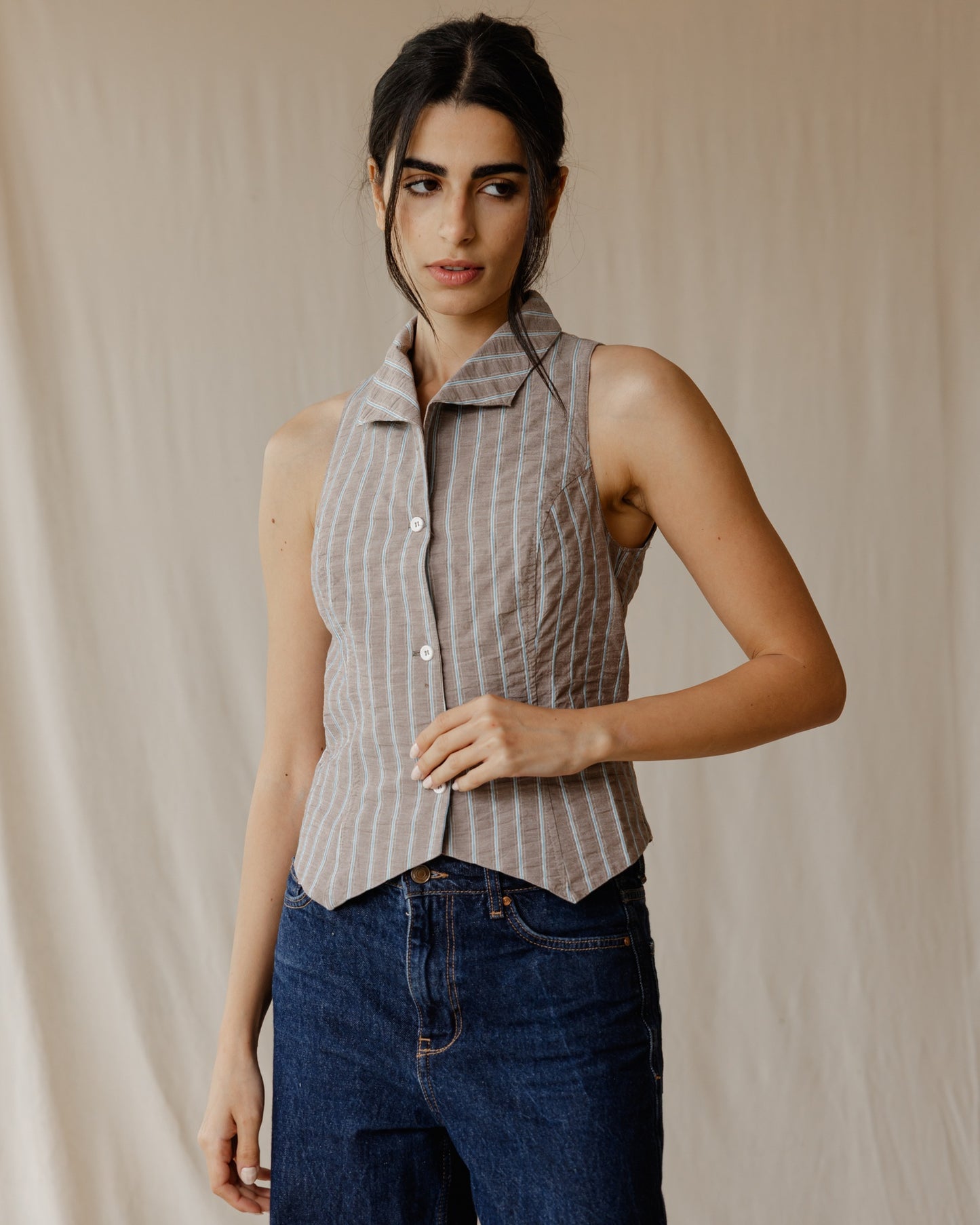 Camisa Kyoto Marrón Polvoso a Cuadros Gingham