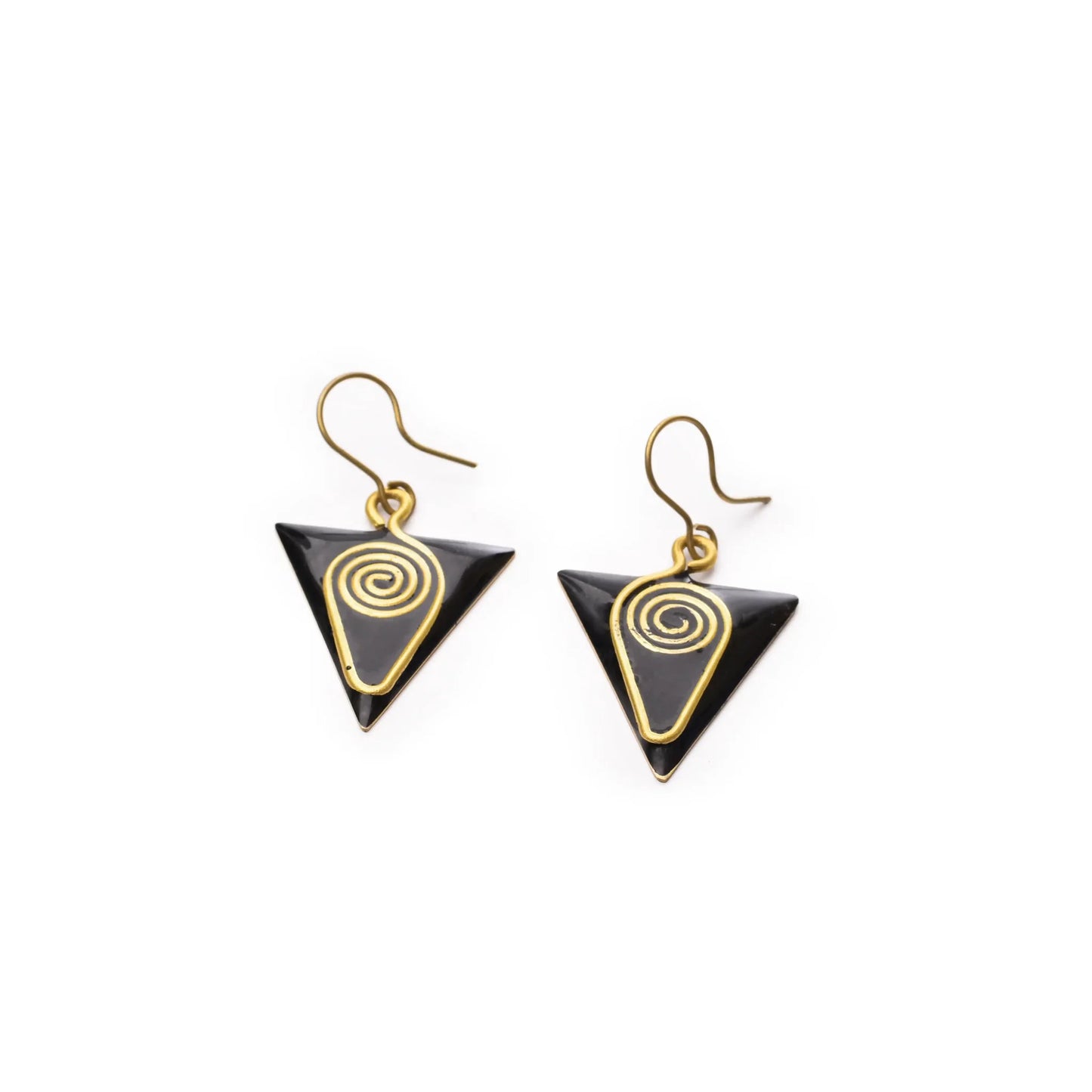 Enamel Brass Triangular Earrings Black