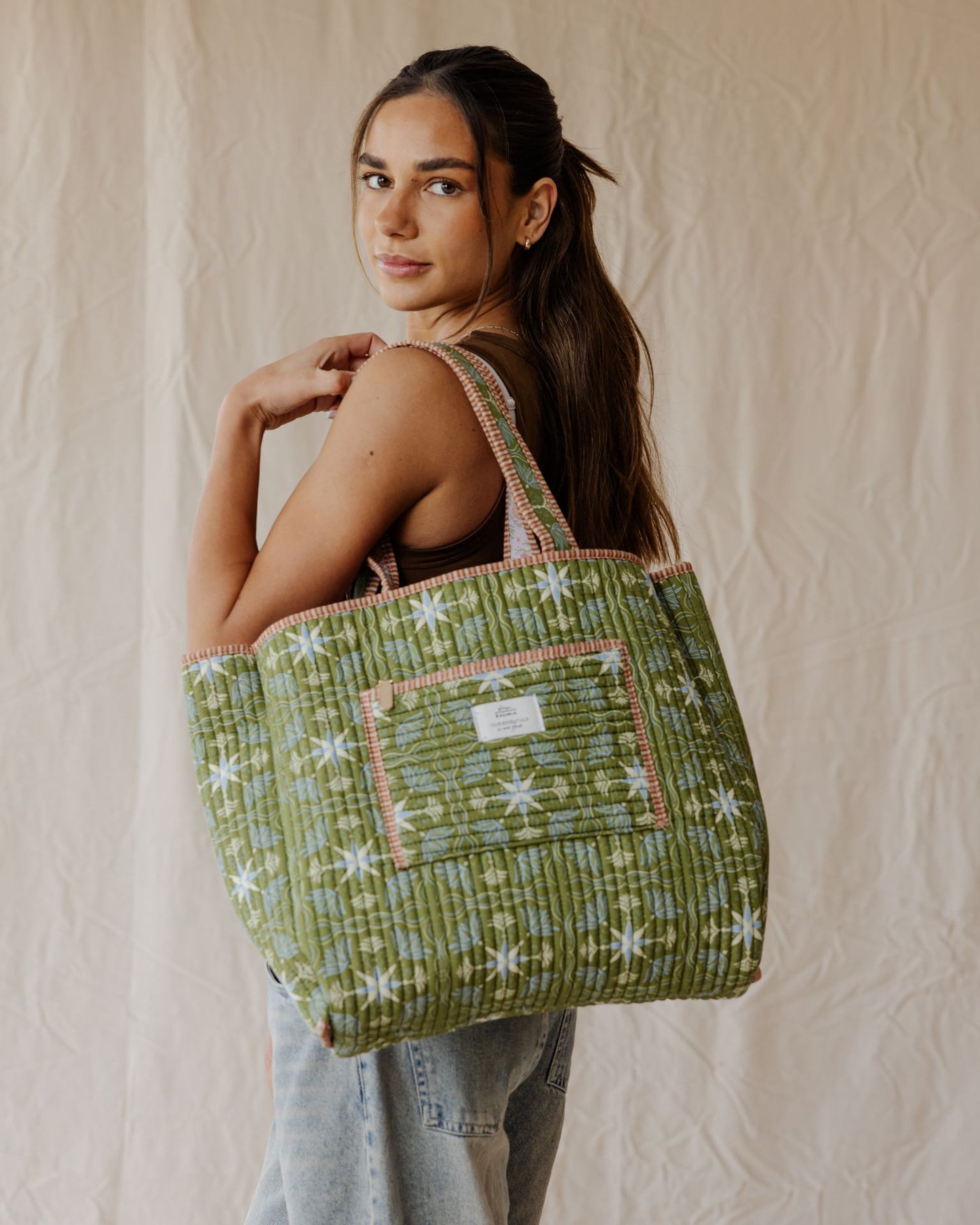 Folk Wing Quilted Tote Bag