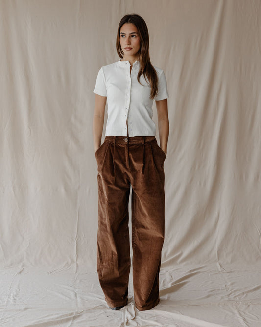 Pleated Cord Brown Pants