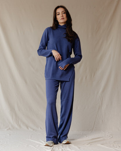 Side Slit Knitted Set Navy