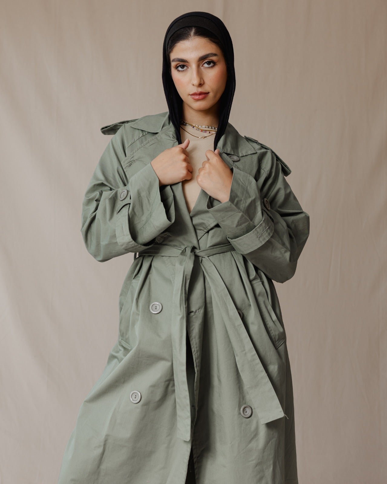 Relax Fit Trench Coat Verde Oliva