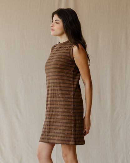Brown Ribbed Stripe Dress