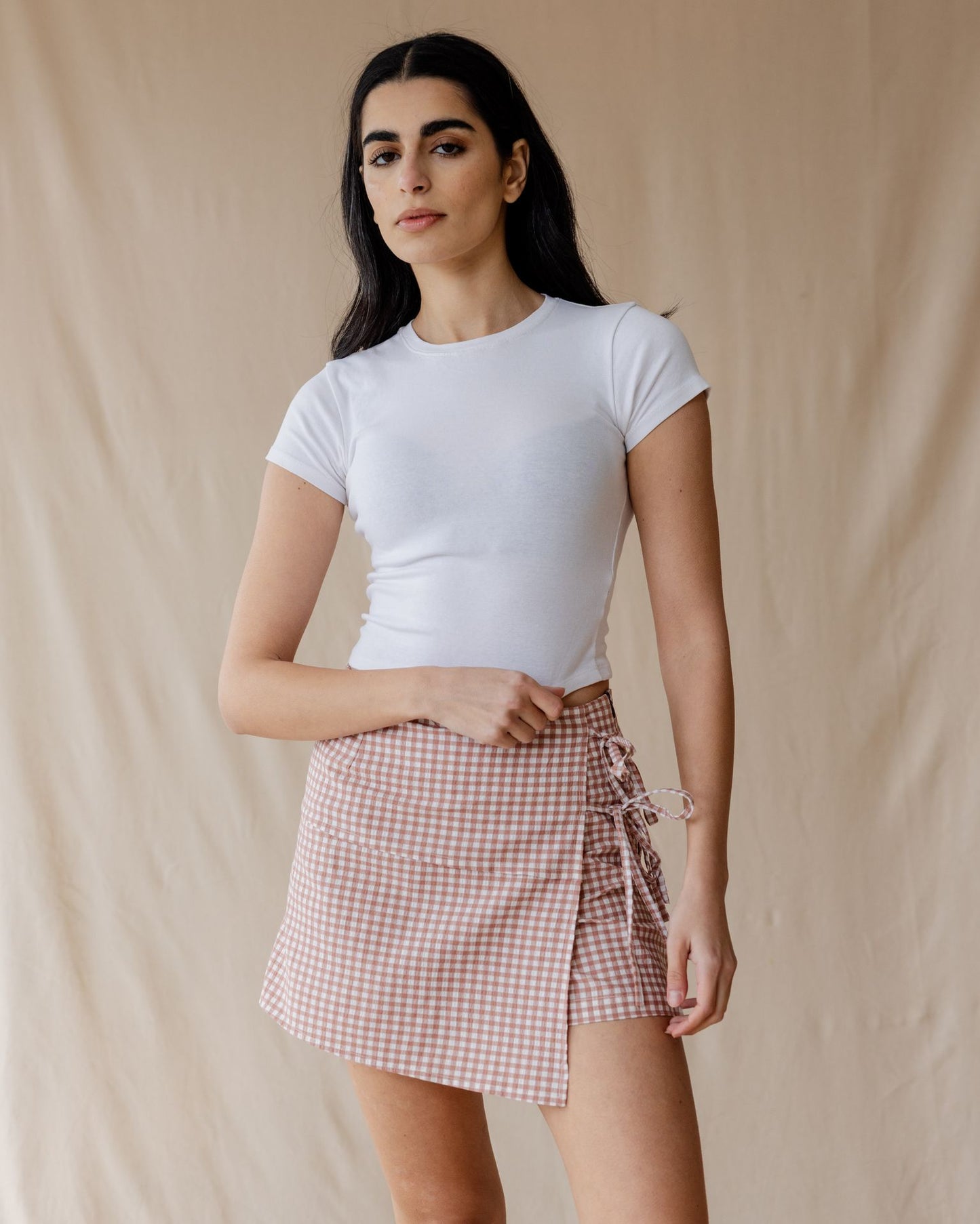 Falda-Pantalón Vichy Rosa Polvorienta