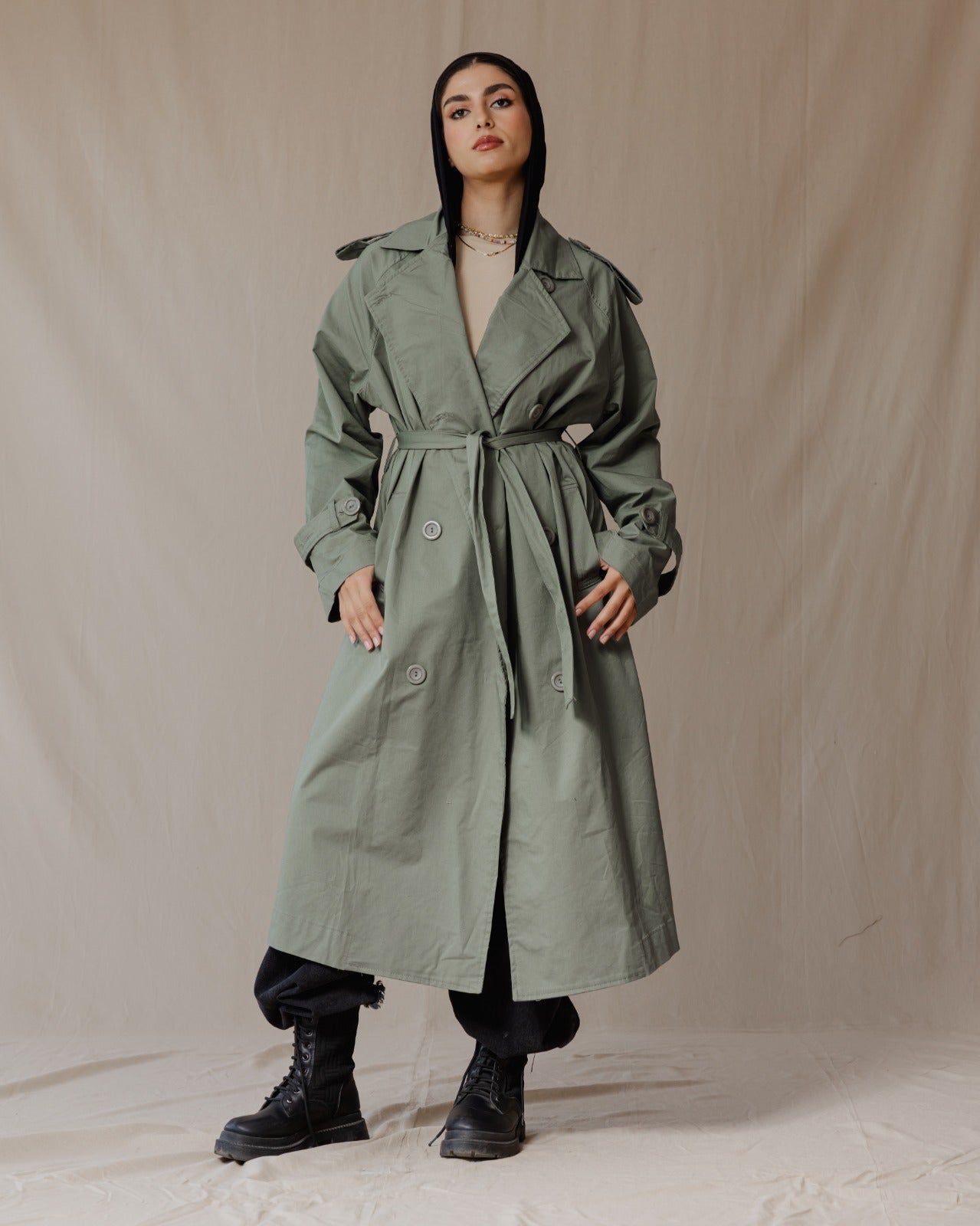 Relax Fit Trench Coat Verde Oliva