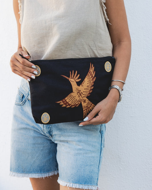 Golden Hoopoe Embroidered Pouch