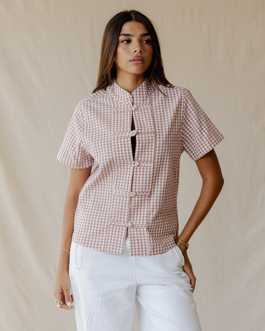 Gingham Meadow Shirt In Terracotta