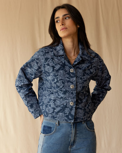 Blue Floral Jacquard Jacket