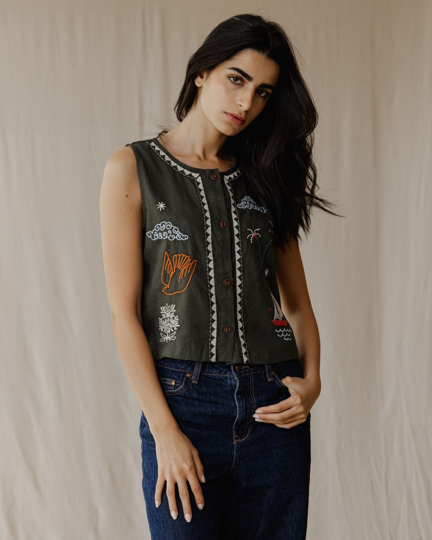 Chaleco Stitched Memories en Oliva