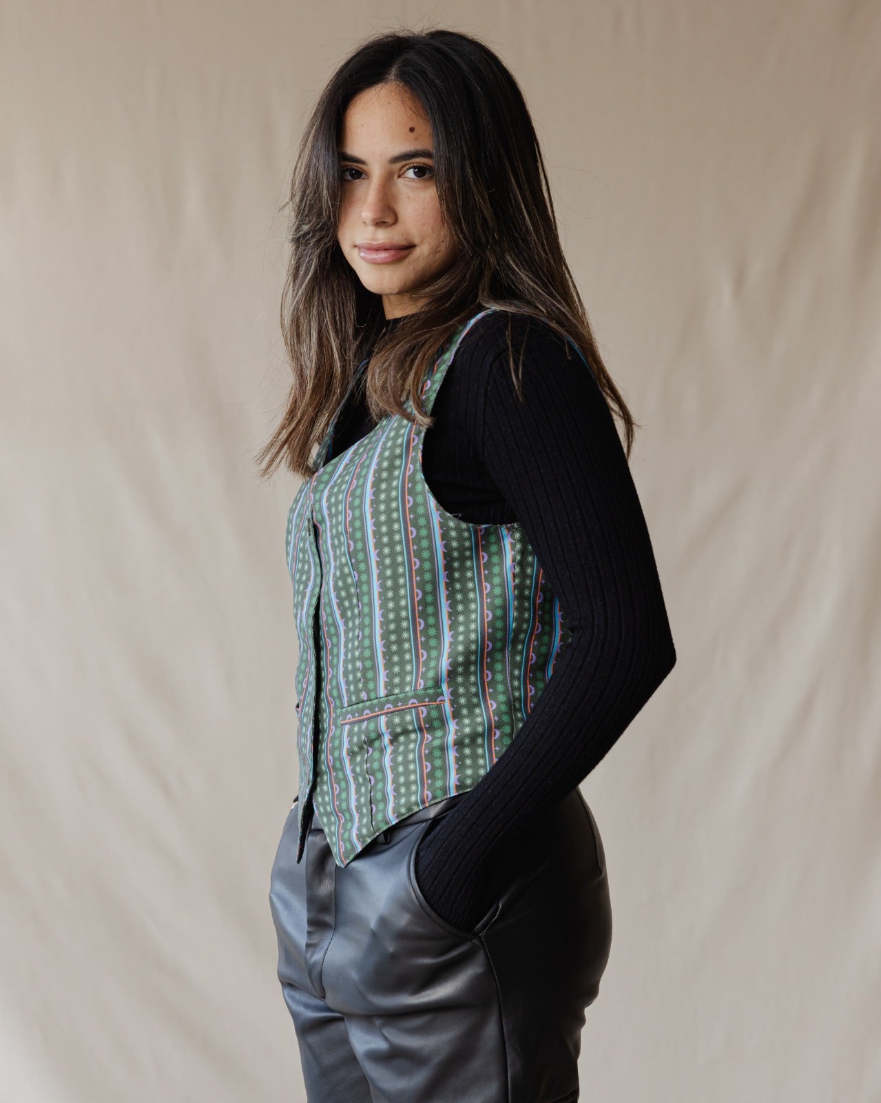 Maze Stripe Vest Green