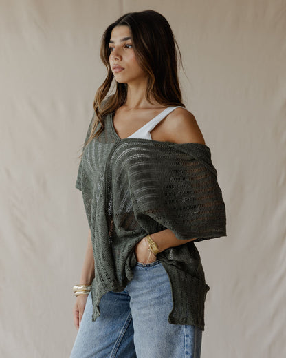 Summer Knit Poncho Olive