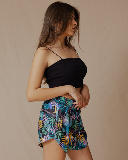 Shorts Botánicos Festivos Azul Eléctrico X Negro