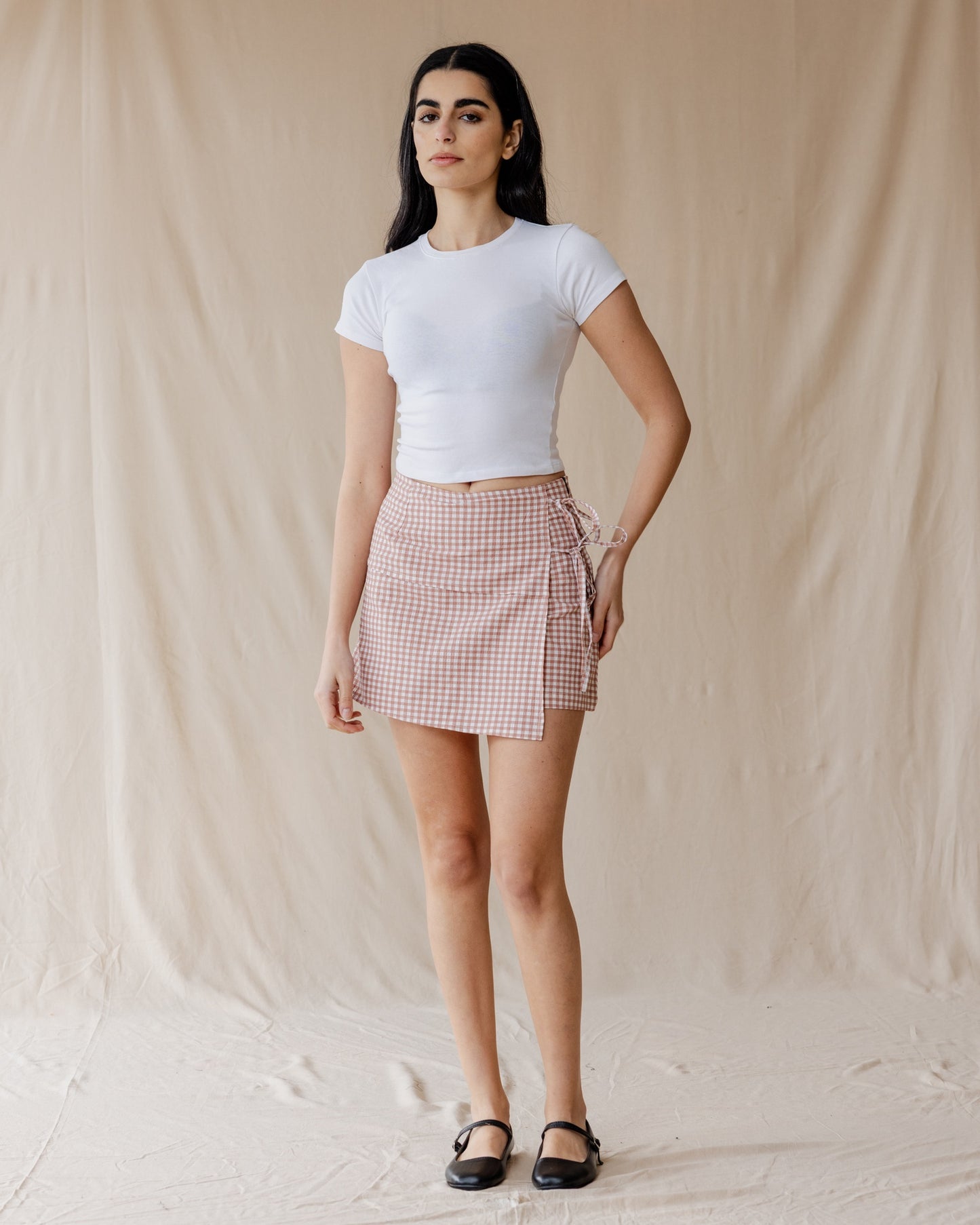 Falda-Pantalón Vichy Rosa Polvorienta