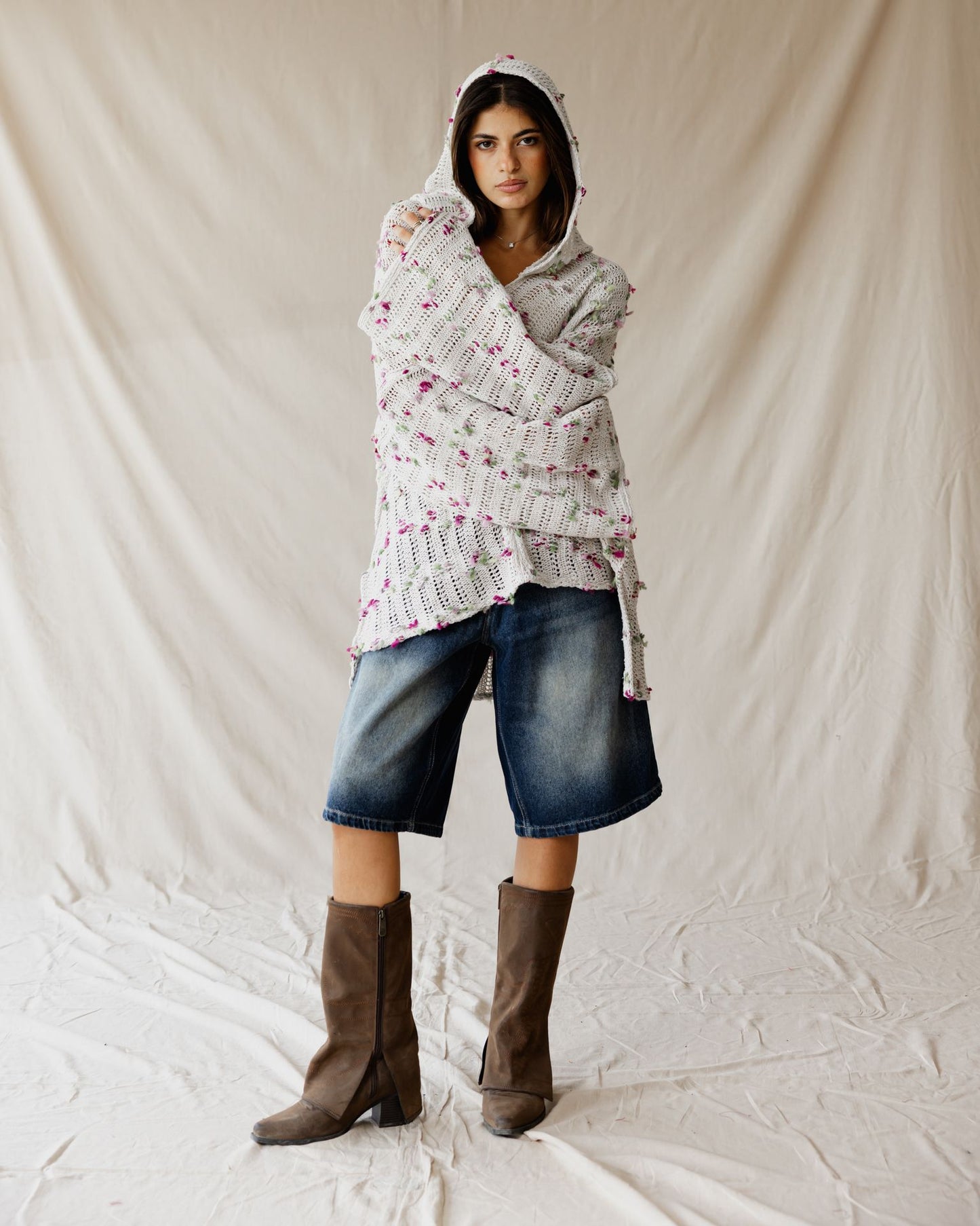 Cream Speckle Tricot Hoodie