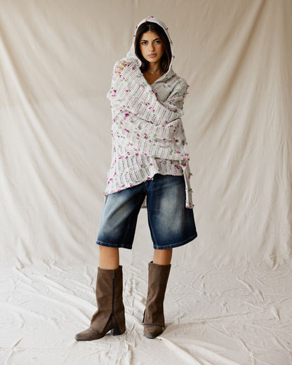 Cream Speckle Tricot Hoodie