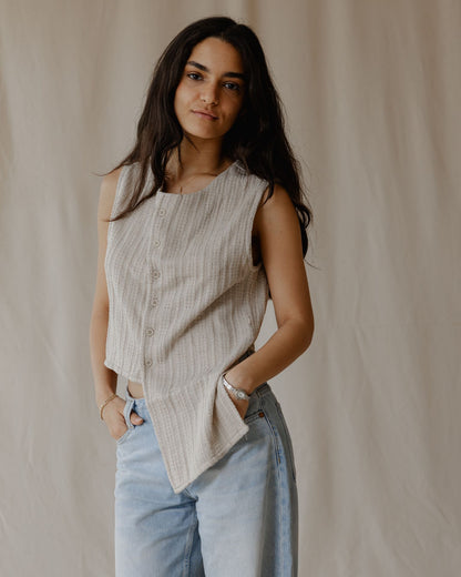 Woven Asymmetrical Beige Vest