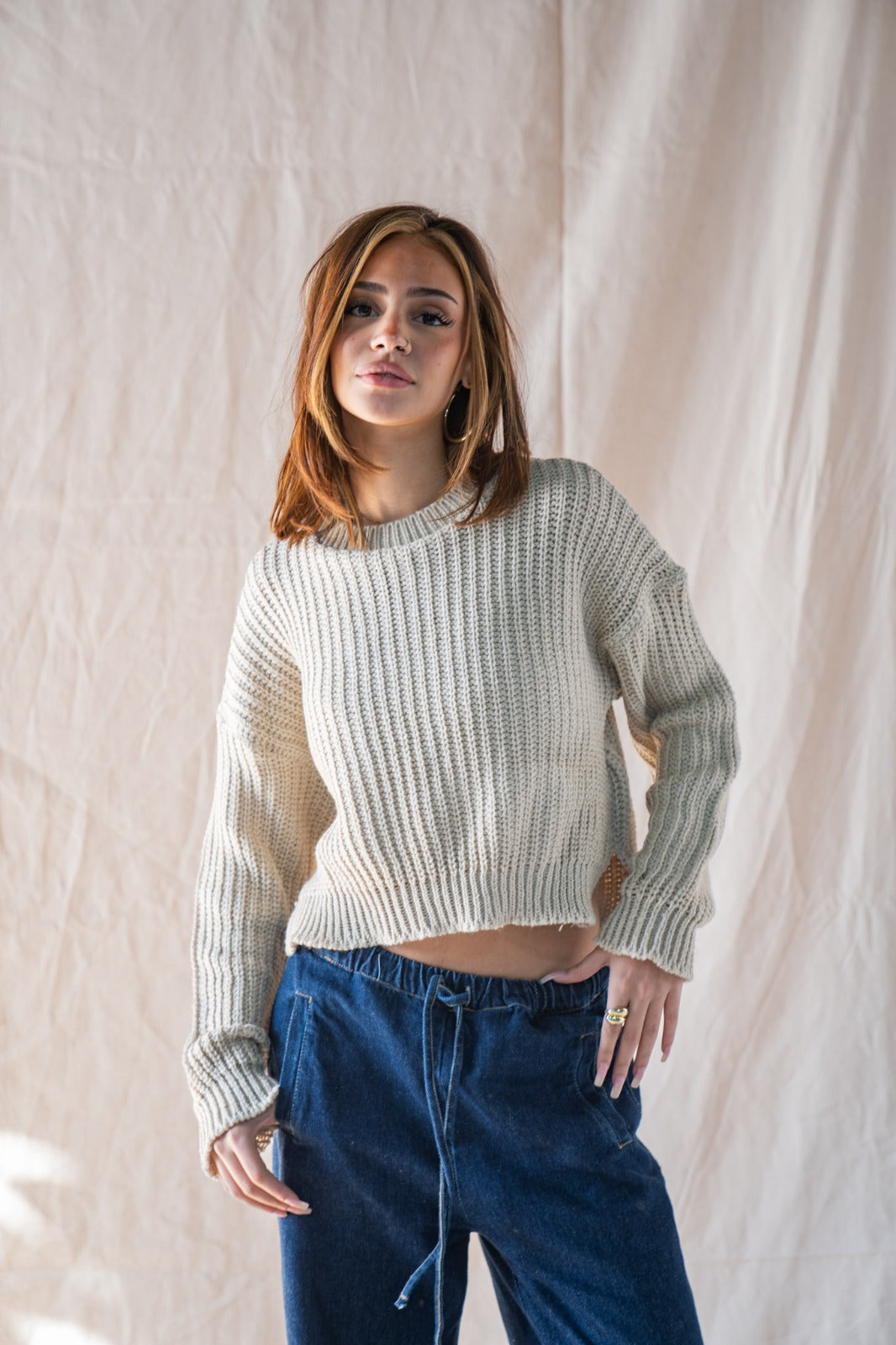 Kurzer Strickpullover In Beige