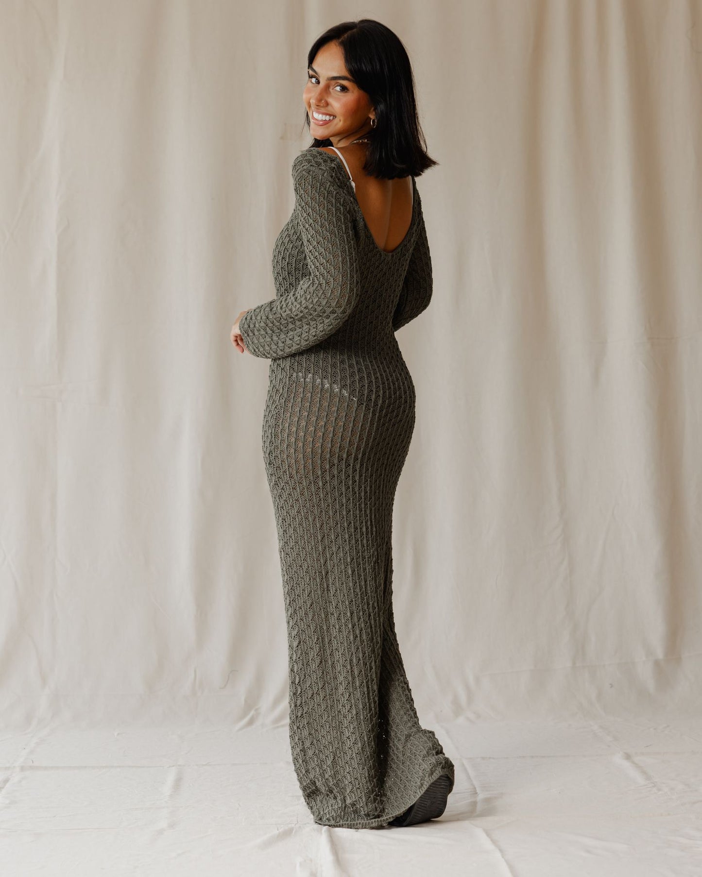 Robe en tricot velours olive