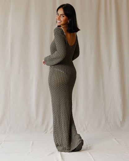 Robe en tricot velours olive