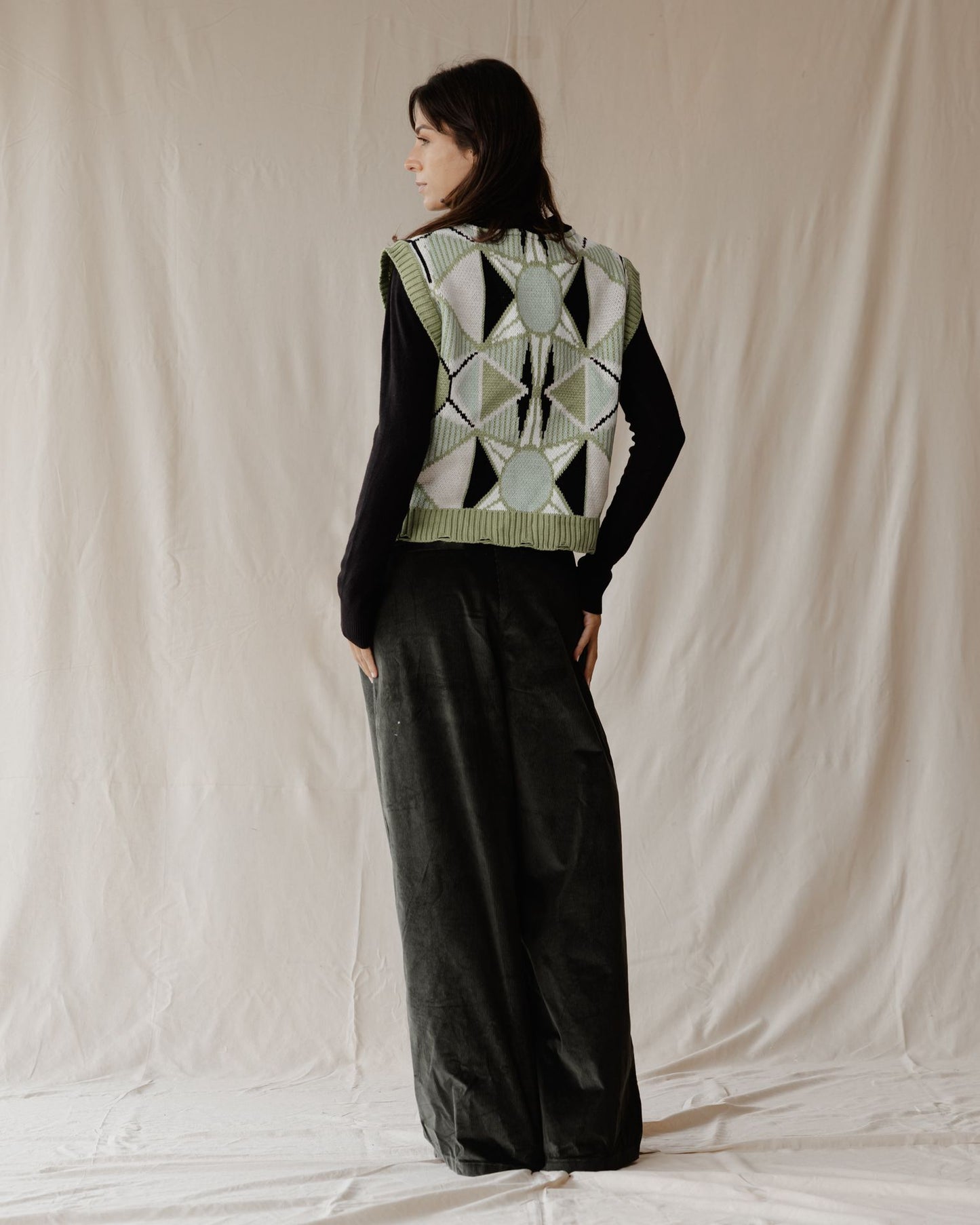 Pleated Cord Olive Pants