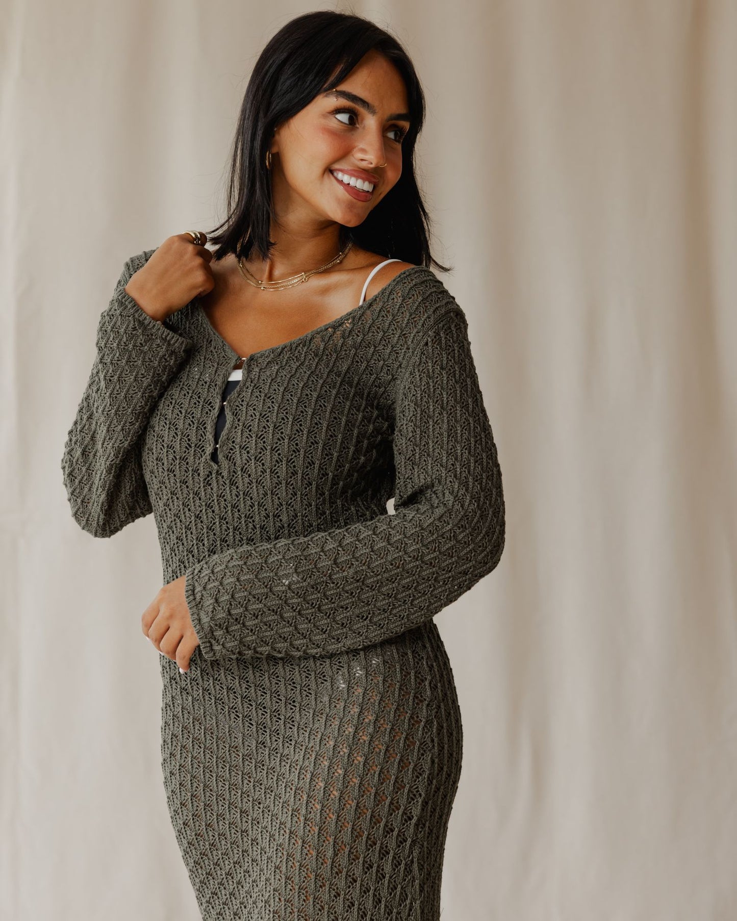 Robe en tricot velours olive