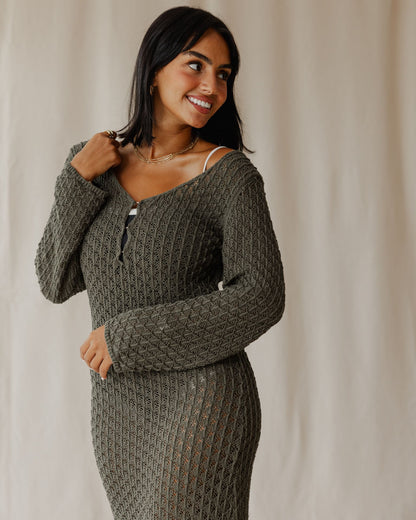 Robe en tricot velours olive