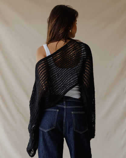Overlay Crochet Top Black