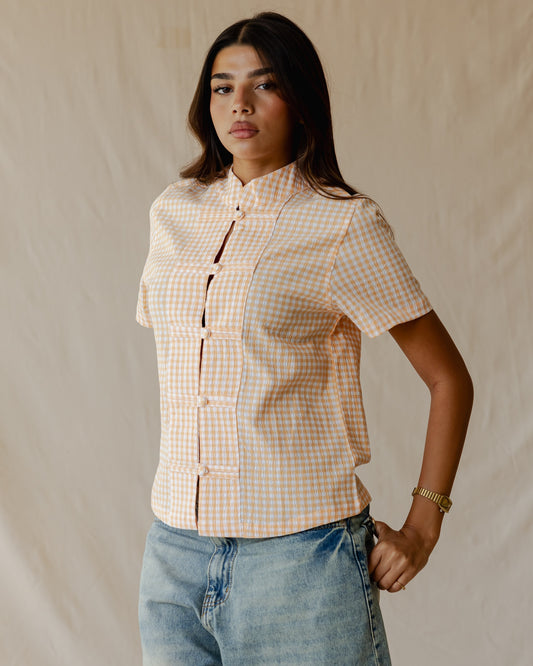 Gingham Meadow Shirt In Apricot