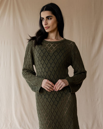 Vestido de malha verde azeitona crepuscular