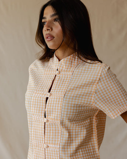 Gingham Meadow Shirt In Apricot