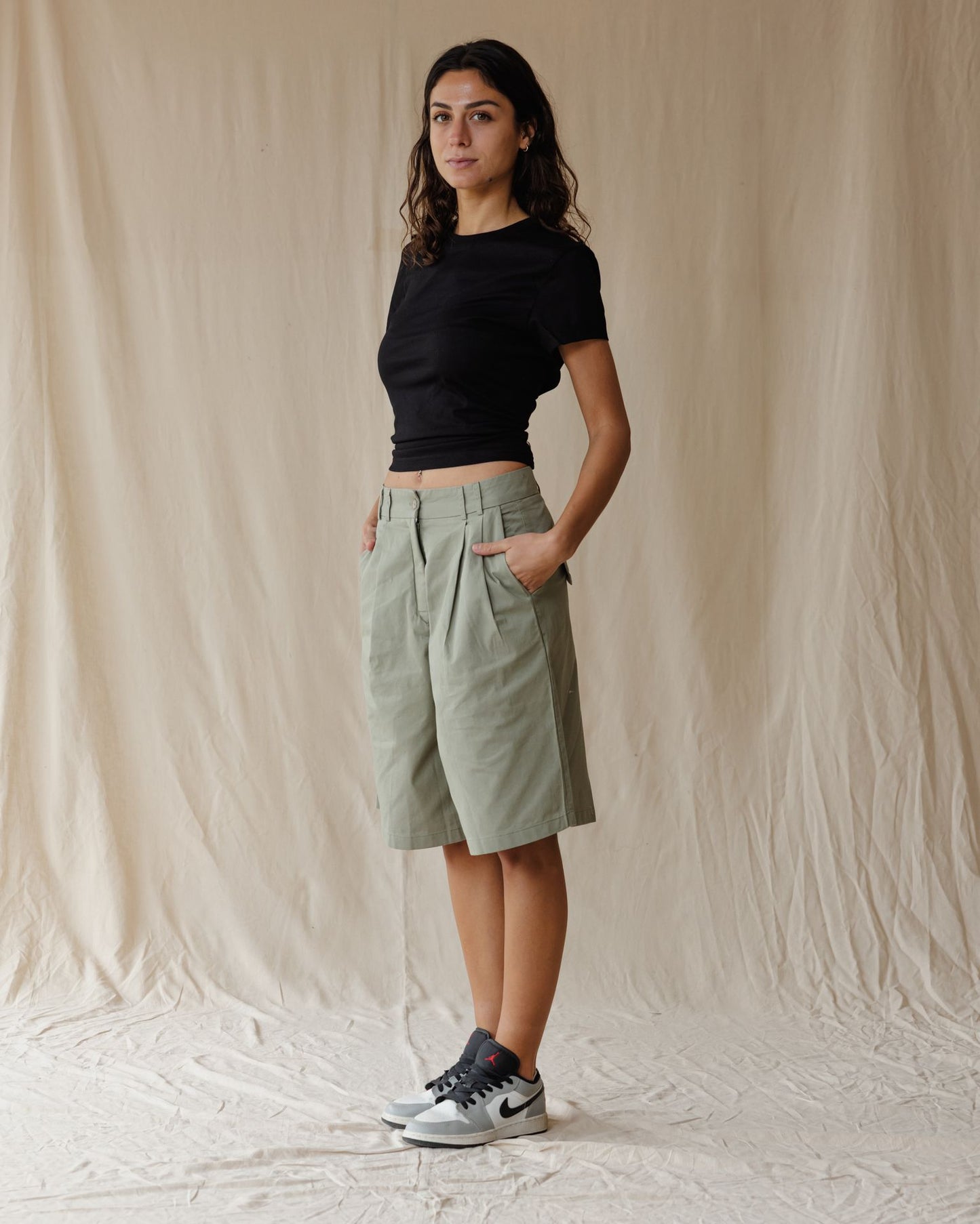 The Pleat Olive Shorts