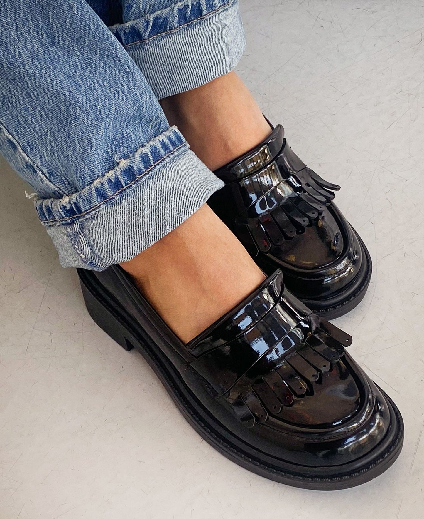Tasseled Leather Loafers Black