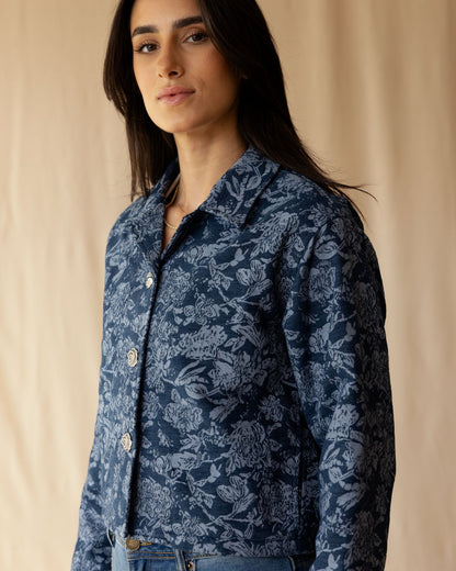 Blue Floral Jacquard Jacket